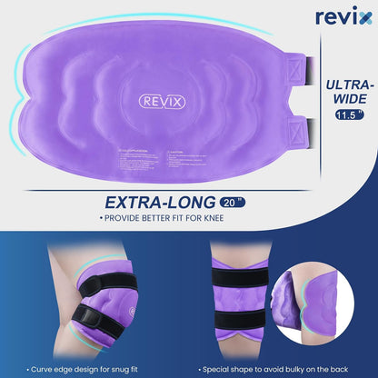 REVIX 20‘’ XXXL Knee Ice Pack Wrap Around Entire Knee, Extra Large Ice Pack for Knee Meniscus Tear and Arthritis, Cold Compress Therapy, Reusable Ice Wraps for Back, Shoulder, Post-Workout Recovery