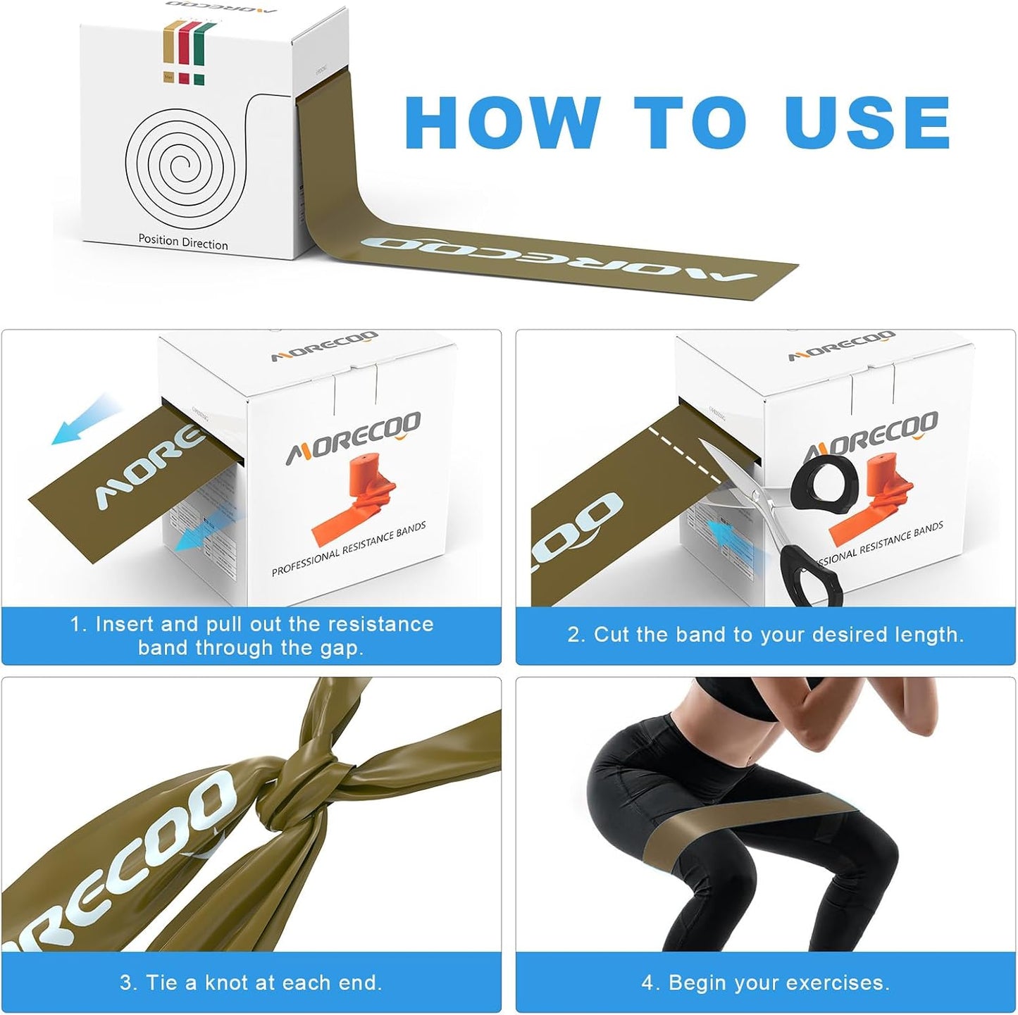 MORECOO Resistance Bands for Physical Therapy & Workout - 25 Yard Natural Latex Exercise Band Roll, Cut-to-Length Elastic Stretch Bands for Rehab, Pilates, Strength Training & Home Gym