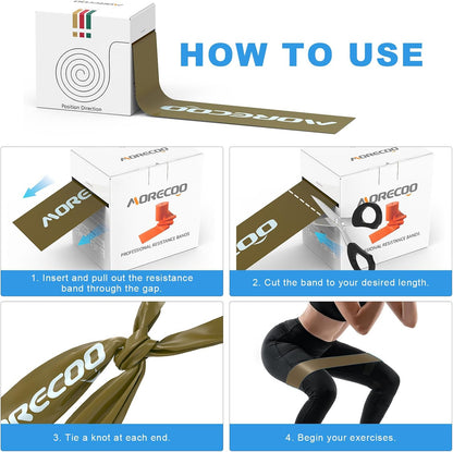 MORECOO Resistance Bands for Physical Therapy & Workout - 25 Yard Natural Latex Exercise Band Roll, Cut-to-Length Elastic Stretch Bands for Rehab, Pilates, Strength Training & Home Gym
