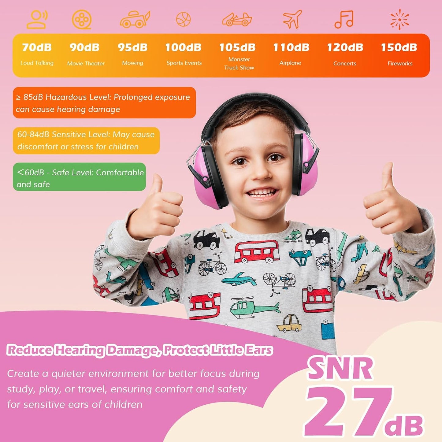 ProCase Noise Cancelling Headphones for Kids Toddler, SNR 27dB Noise Reduction Ear Muffs, Hearing Protection for Monster Jam, Concerts, Fireworks, Shooting, Air Show, Autism Sensory Needs -Blue