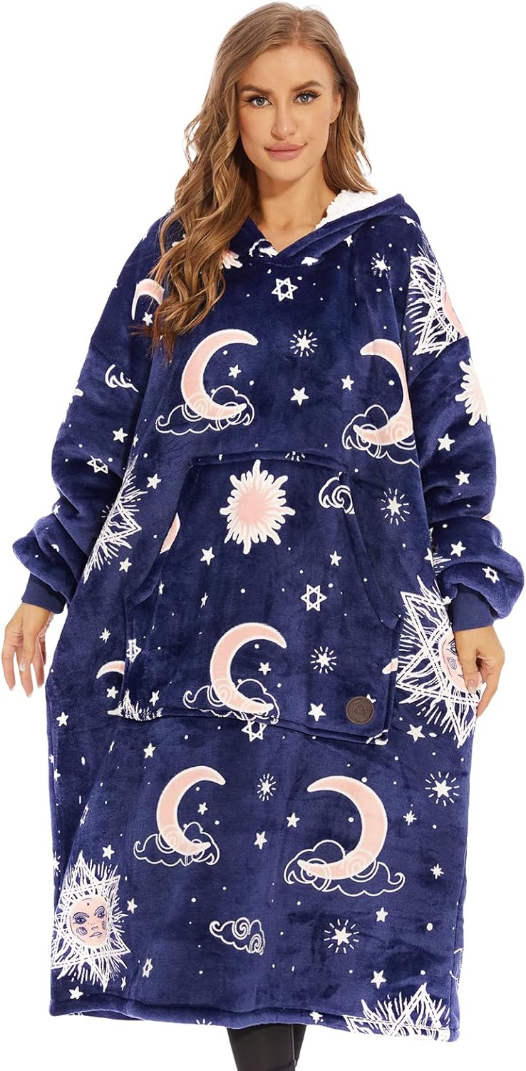 THREE POODLE Wearable Blanket Hoodie for Women, Oversized Sherpa Sweatshirt Blanket for Adults Men, Cozy Hooded Blankets, Gifts for Teen Girls Women Mom Sister