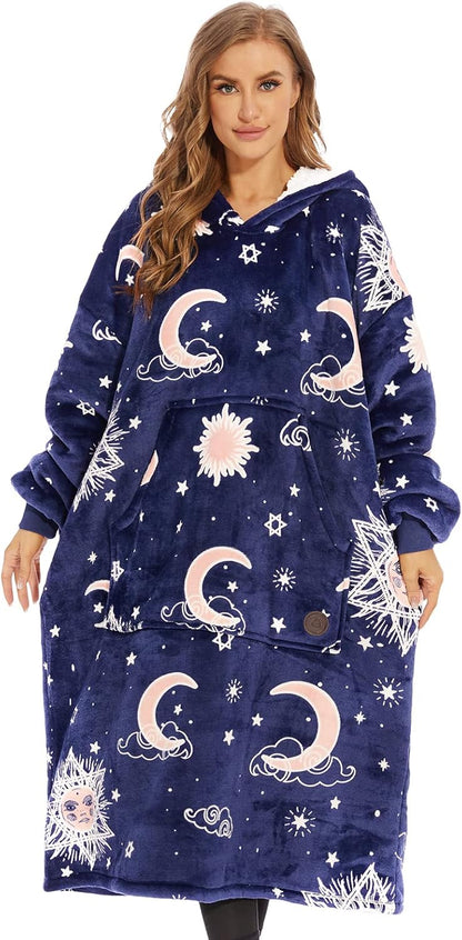 THREE POODLE Wearable Blanket Hoodie for Women, Oversized Sherpa Sweatshirt Blanket for Adults Men, Cozy Hooded Blankets, Gifts for Teen Girls Women Mom Sister