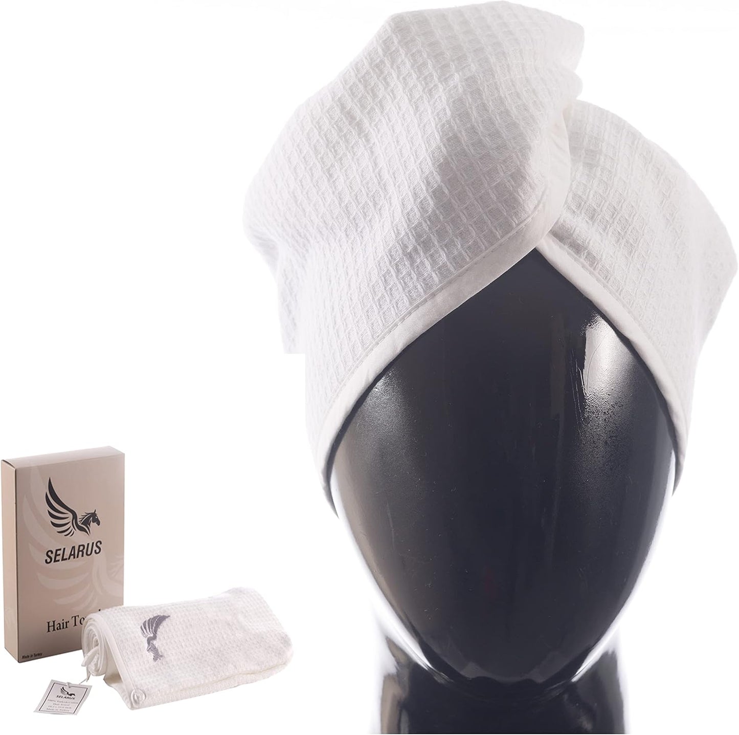 100% Turkish Cotton Hair Towel Wrap for Women,Non Microfiber,400-GSM(Grams per Square Metre),AntiFrizz,Hair Plop Waffle Towels for Curly,Long&Thick Hairs,Turban Head Wrap,1Pack10x26inc