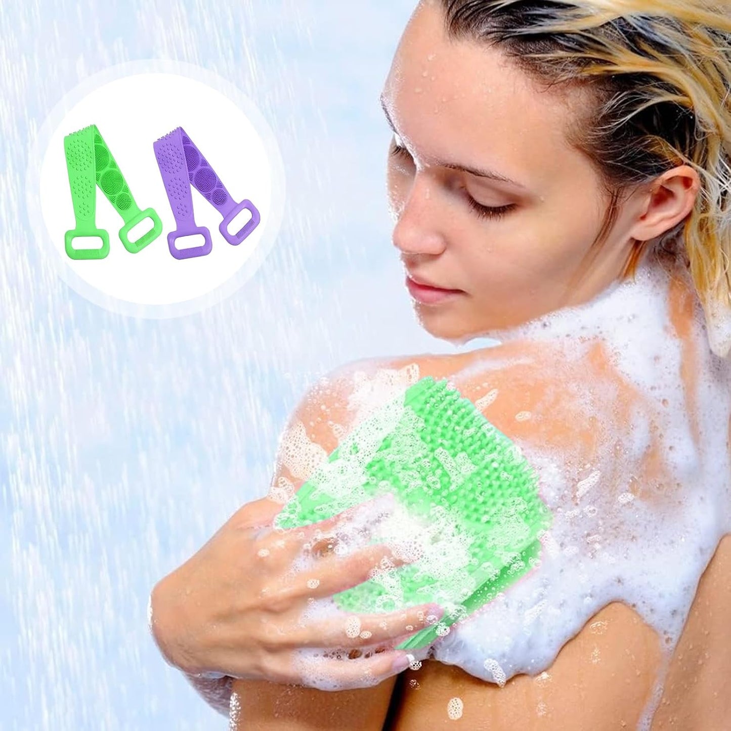 Silicone Body Scrubber for Shower,Silicone Back Body Scrubber with Handle,27.5 Inch Exfoliating Deep Clean Bath Body Brush Scrubber for Men and Women-2 PCS