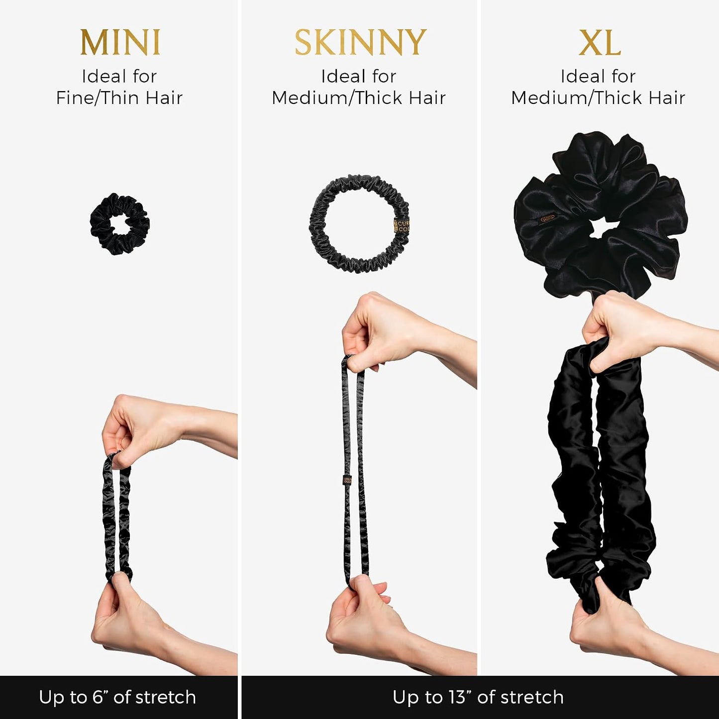 Silk Scrunchies for Women Ponytail Holders – Oversized Mulberry Silk Scrunchies – Extra Large No Damage Hair Ties for Curly, Thick, and Thin - Hair Accessories for Women – Black, XL By Curlfriend