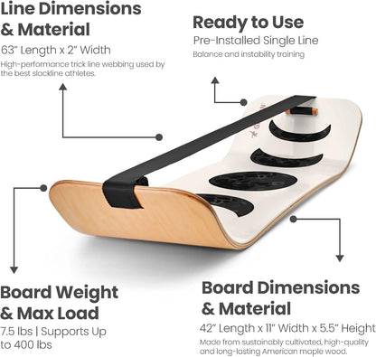 GIBBON SlackBoard - GiBoard Balance Board - Gift for Kids & Adults - 1 & 2 Line Options - Slackline Balance Trainer for Core Workouts, Standing Desk Exercise, Home Gym, Yoga & More