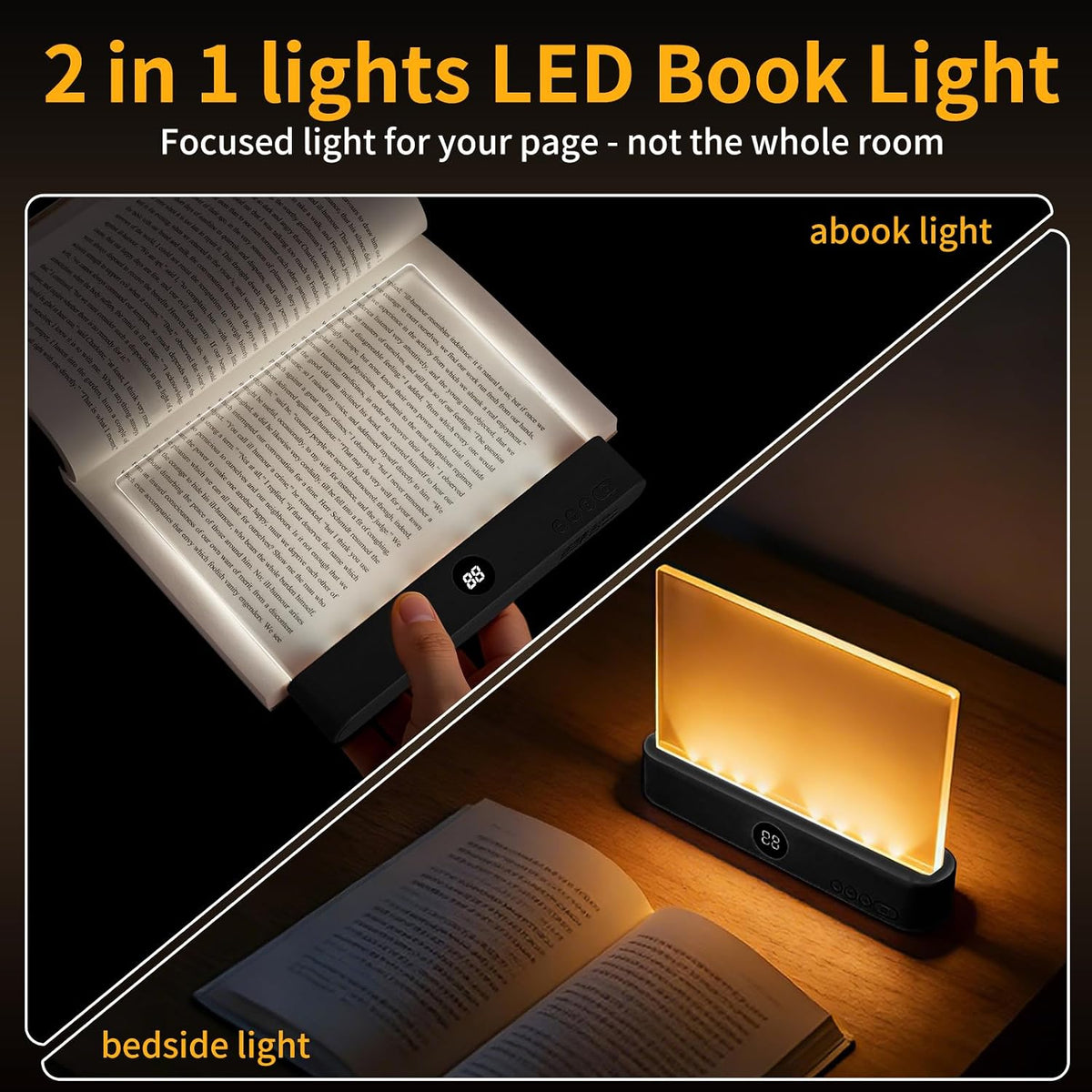 Book Light - Book Lights for Reading At Night, Rechargeable Reading Light, with 3 Colors & Timer, Dimmable Panel Plate Lamp Book Full Page Light for Reading in Bed, Funny Gifts for Readers