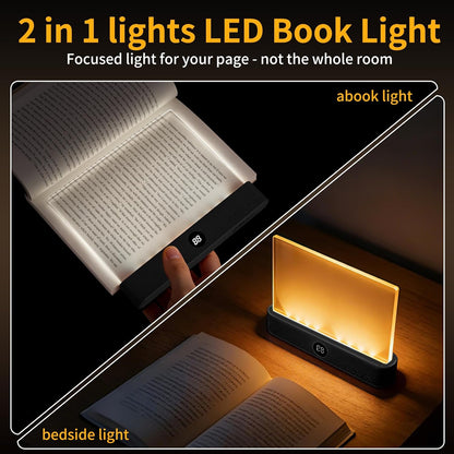 Book Light - Book Lights for Reading At Night, Rechargeable Reading Light, with 3 Colors & Timer, Dimmable Panel Plate Lamp Book Full Page Light for Reading in Bed, Funny Gifts for Readers