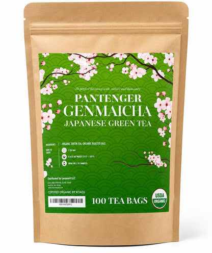 Organic Japanese Genmaicha | 100 Tea Bags | Organic Japanese Green Tea + Roasted Brown Rice | by Pantenger.