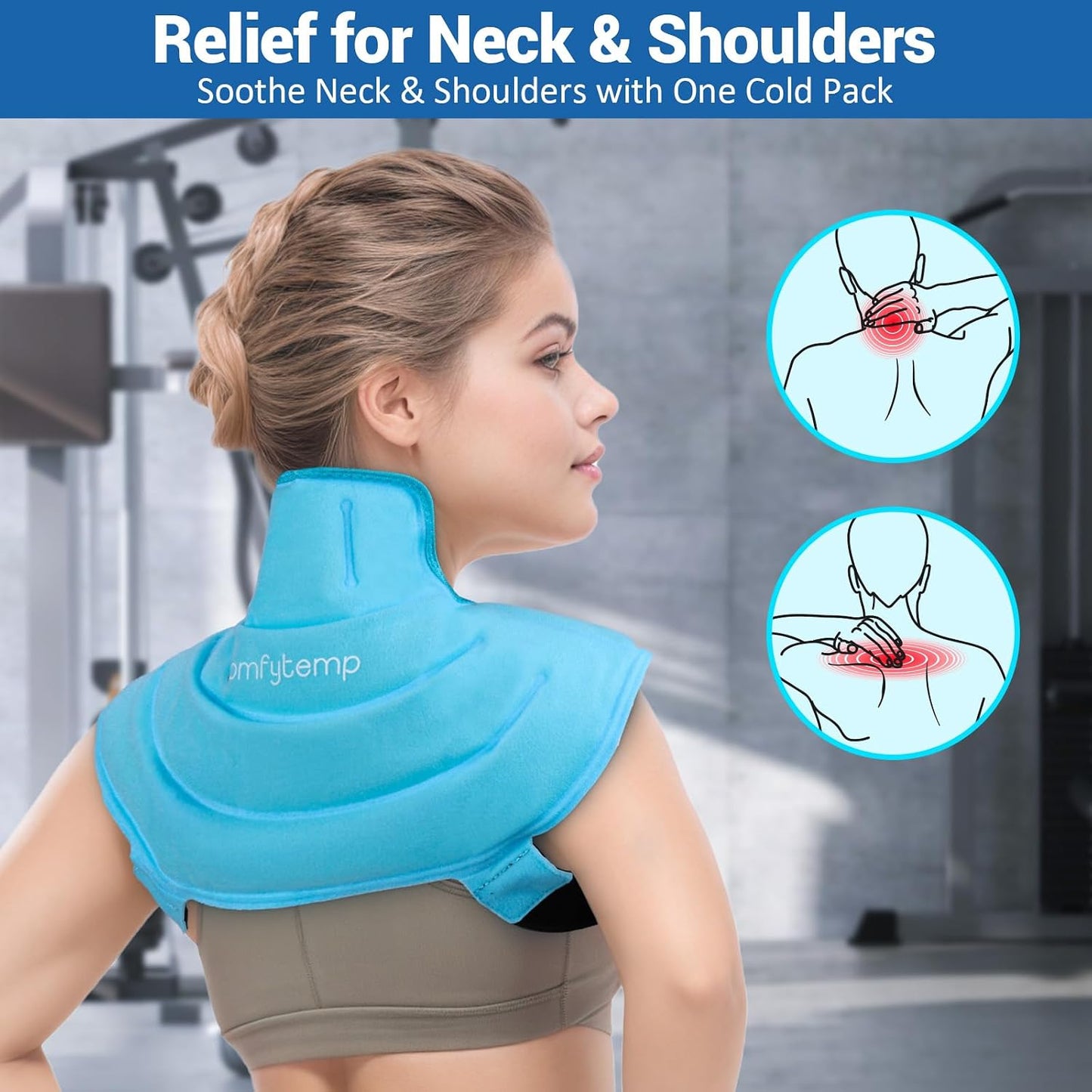 Comfytemp Large Ice Pack for Neck Shoulders Upper Back Pain Relief with Straps, Reusable Gel Ice Wrap Hot Cold Compress Therapy Recovery for Upper Back, Cervical Injuries, Rotator Cuff (Large, Blue)
