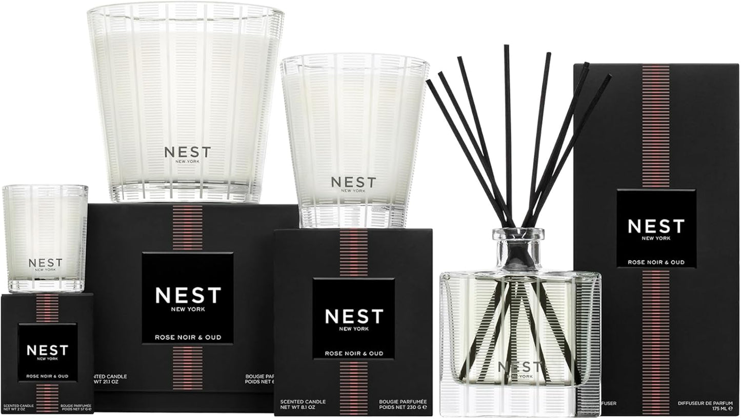 NEST New York Reed Diffuser, Bamboo - 5.9 fl oz - Fragrance for Up to 90 Days - Reusable, Refillable Glass Holder - Includes 8 All-Natural Reed Sticks - Flame Free