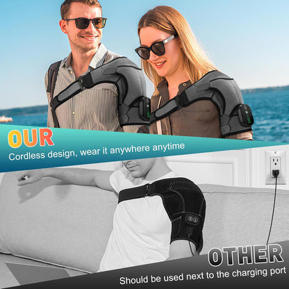Cordless Portable Shoulder Heating Pad & Massager, Heating Vibration Shoulder Wrap, Shoulder Brace for Pain Relief, Rotator Cuff Support for Men & Women, Black