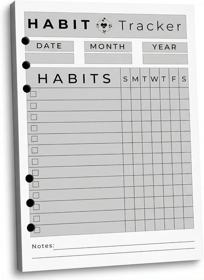A5 Weekly Habit Tracker Inserts - Motivation & Rewards Pages for Weekly Goals and Consistency, Double-Sided 6-Hole Refill for A5 Binders, 50 Sheets, 100 Pages