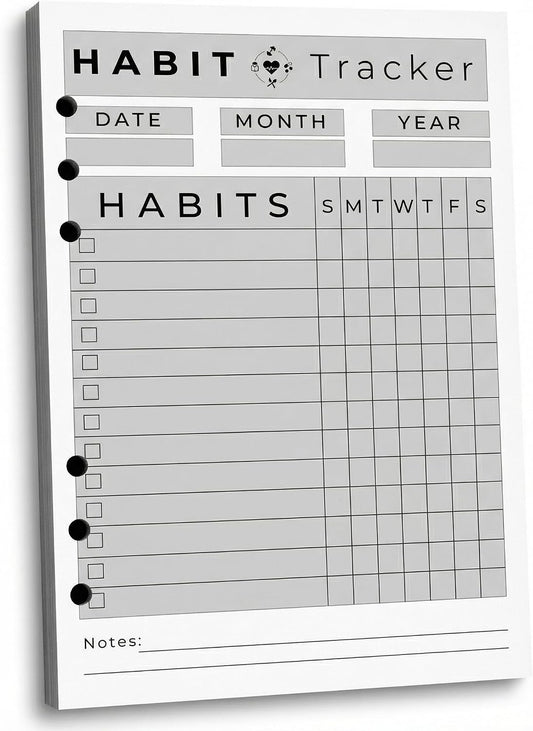 A5 Weekly Habit Tracker Inserts - Motivation & Rewards Pages for Weekly Goals and Consistency, Double-Sided 6-Hole Refill for A5 Binders, 50 Sheets, 100 Pages