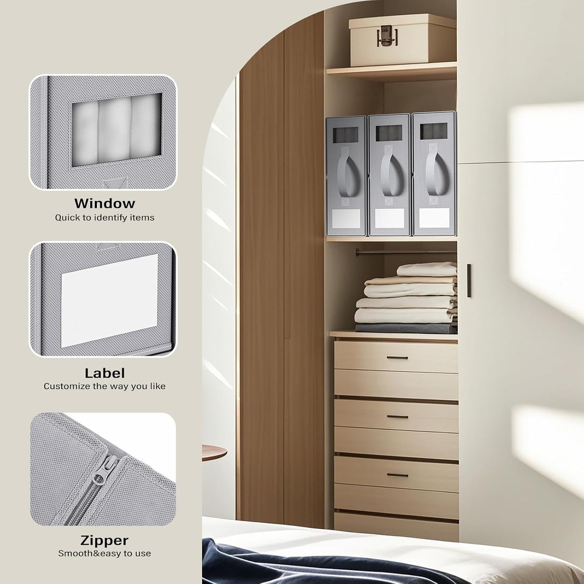 Bed Sheet Organizers and Storage, Foldable Fabric Storage Bins for Bed Sheets Duvet Covers Pillowcases, Closet Organizer, Storage Container Boxes for Blankets, Clothes ((Queen or King), Grey)