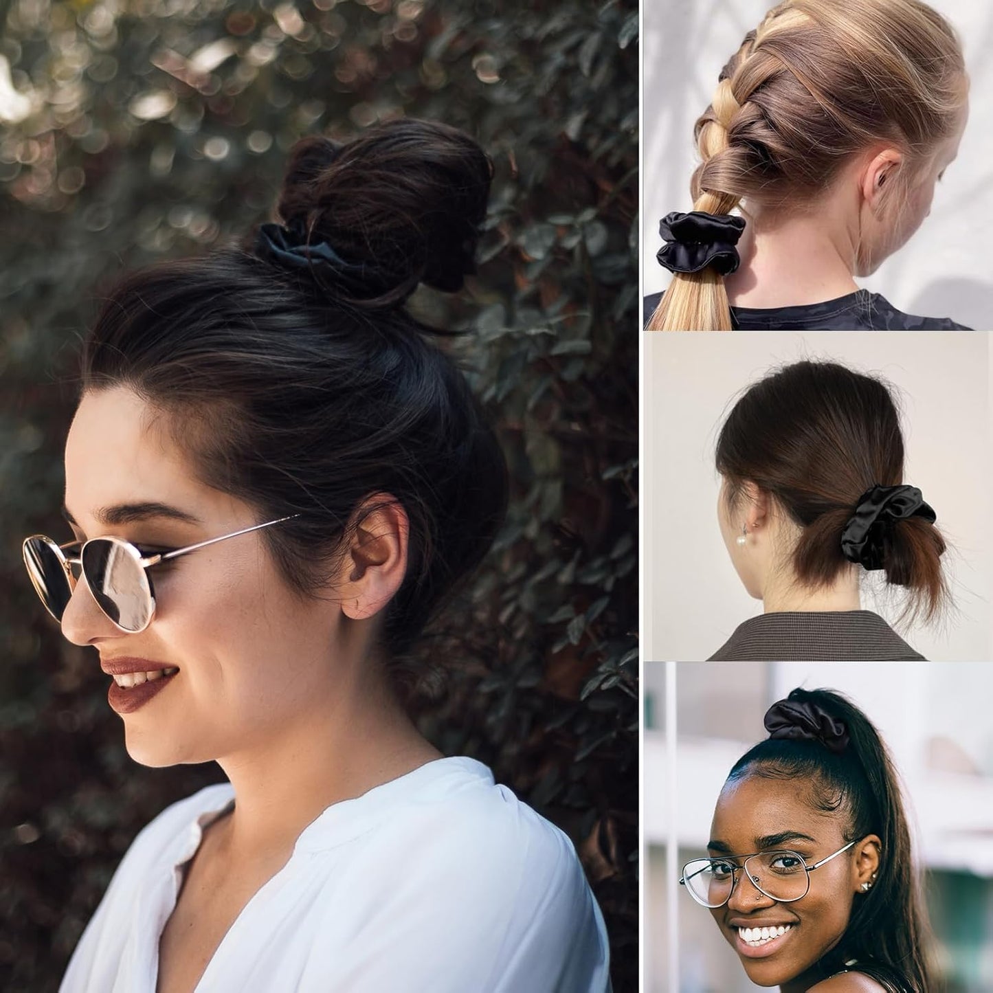 LILYSILK Silk Hair Scrunchies / Ties for Frizz & Breakage Prevention, 100% Mulberry, No Damage, Elastic ponytail Holders, 1Pc, Coffee - Colors A