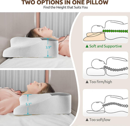 DONAMA Cervical Pillow for Neck and Shoulder,Contour Memory Foam Pillow,Ergonomic Neck Support Pillow for Side Back Stomach Sleepers with Pillowcase