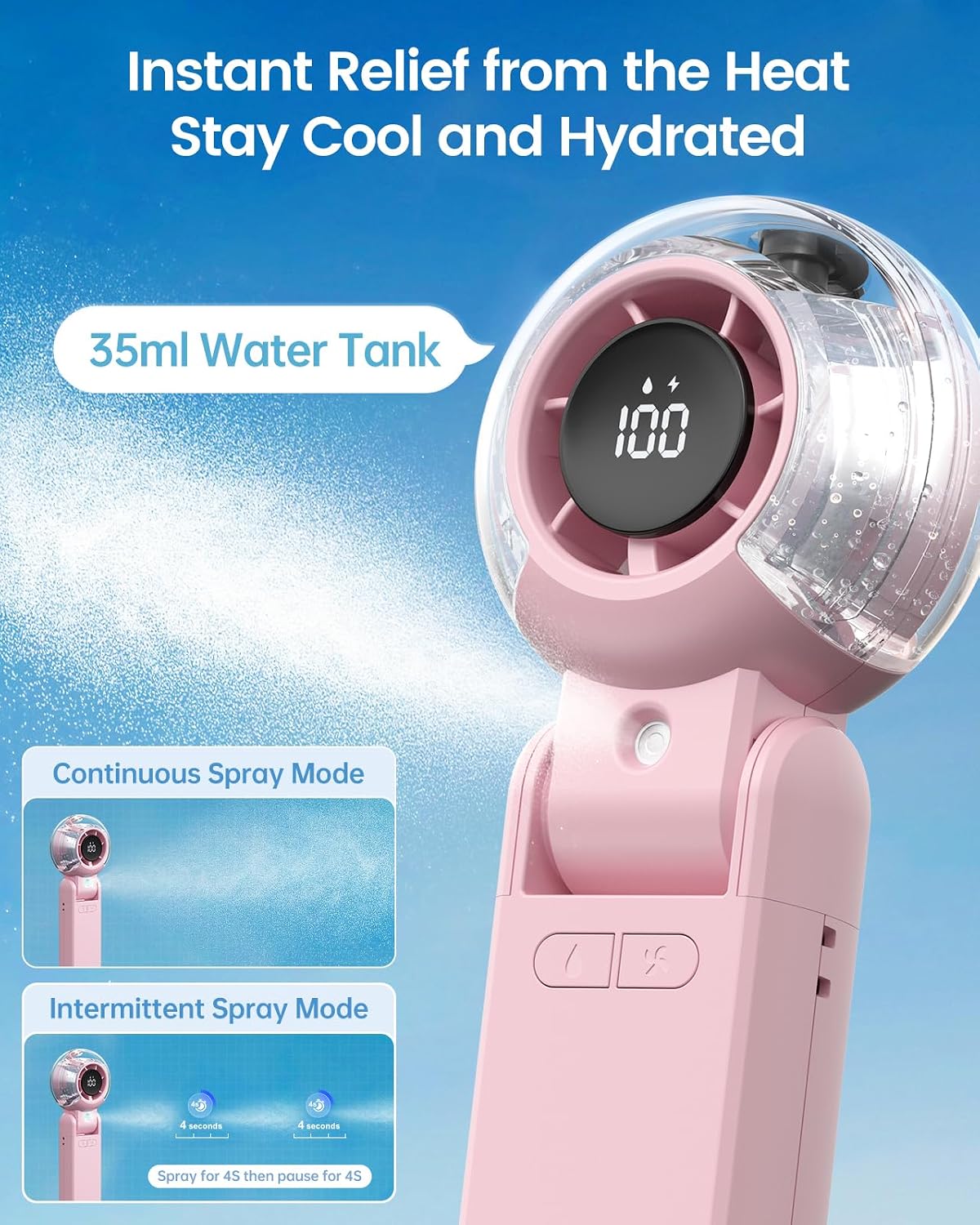 TriPole Misting Fan Portable Handheld Turbo Fan with Mist, Neck & Desk Use