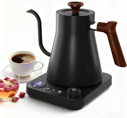 Gooseneck Electric Kettle,Pour Over Kettle for Coffee and Tea,Intelligent Temperature Control,Quick Heating,Keep Warm Function,1200W/0.9L (Black)