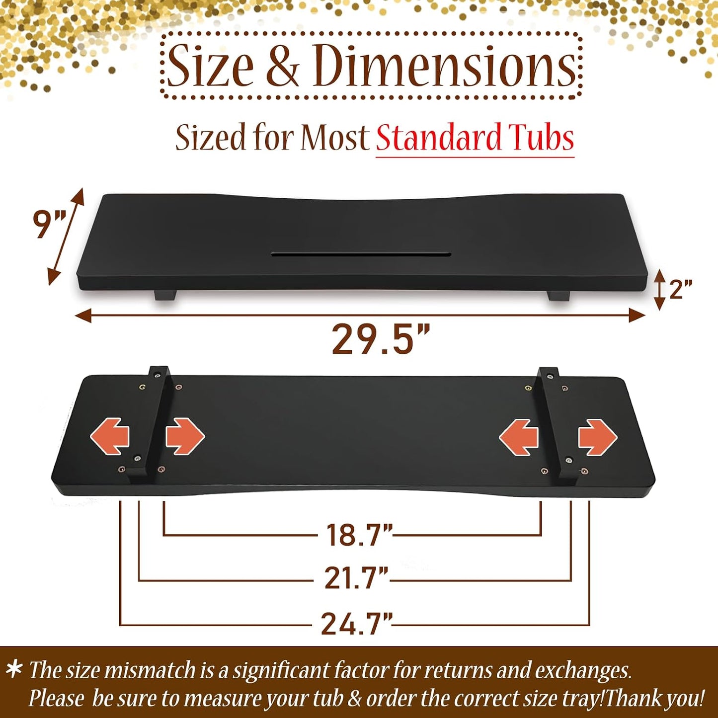 1.2IN Thickened Board Acacia Wood Bathtub Tray Caddy for Freestanding Tub