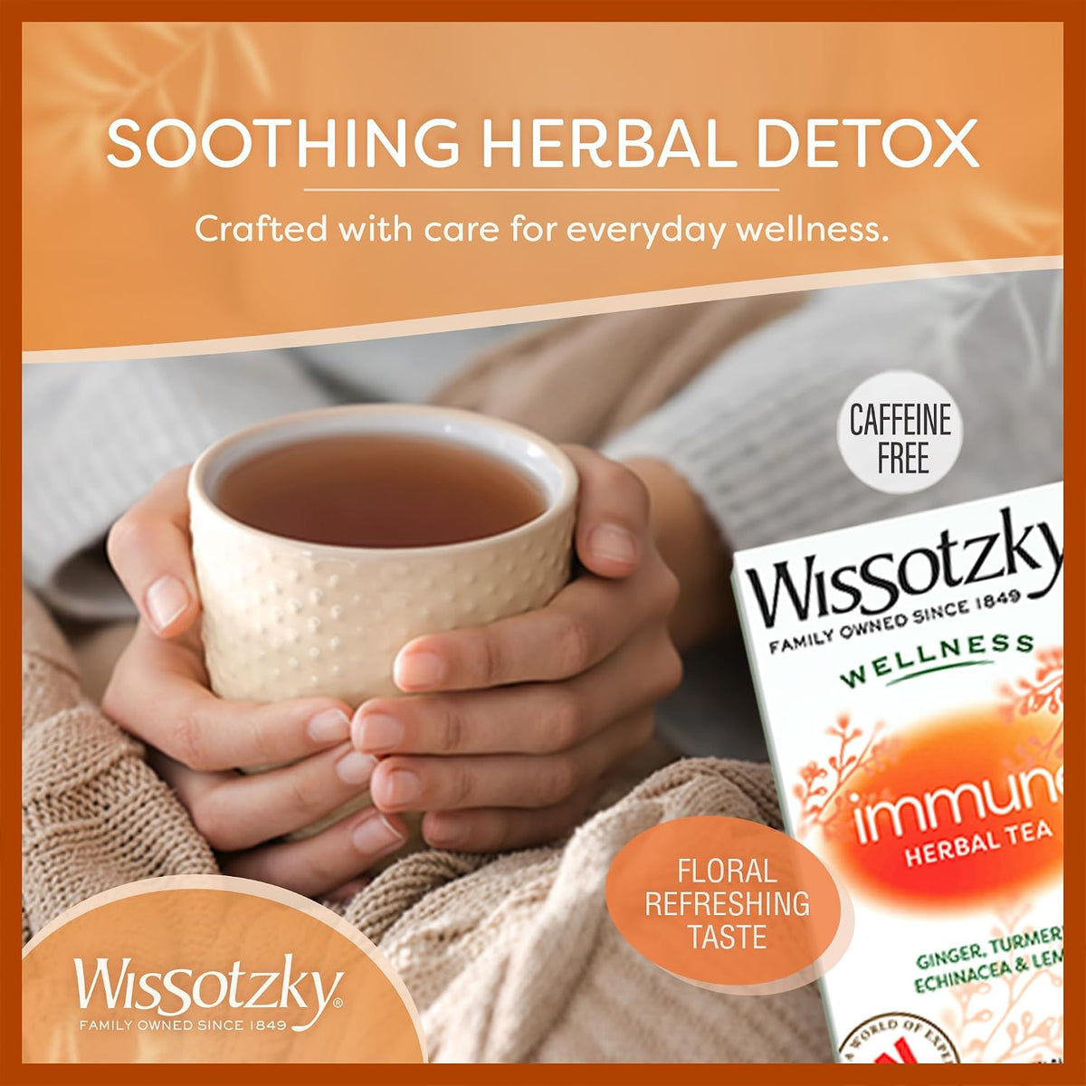Wissotzky Wellness Immune Herbal Tea, (3 Pack - 60 Tea Bags) | Caffeine Free | With Ginger, Turmeric, Echinacea & Lemon | Herbal Tea for Immune Support & Daily Wellness | Bright, Invigorating Flavor