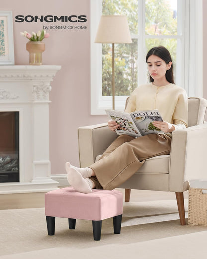 SONGMICS Foot Stool with Legs, Small Footstool Ottoman, Linen-Look Fabric Seat with Thick Cushion, for Living Room, Bedroom, Entryway, 330 lb Weight Capacity, Dark Gray ULOM502G01