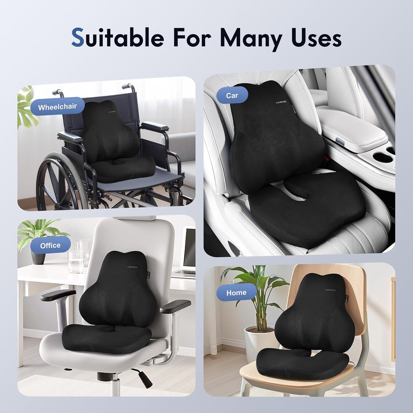 Coverado Car Lumbar Support Pillow and Car Neck Pillow Kit, Ergonomic Design Car Headrest Pillow for Driving, Relax Back Head Muscles Relieve Driving Fatigue, Breathable & Removable Cover, Gray