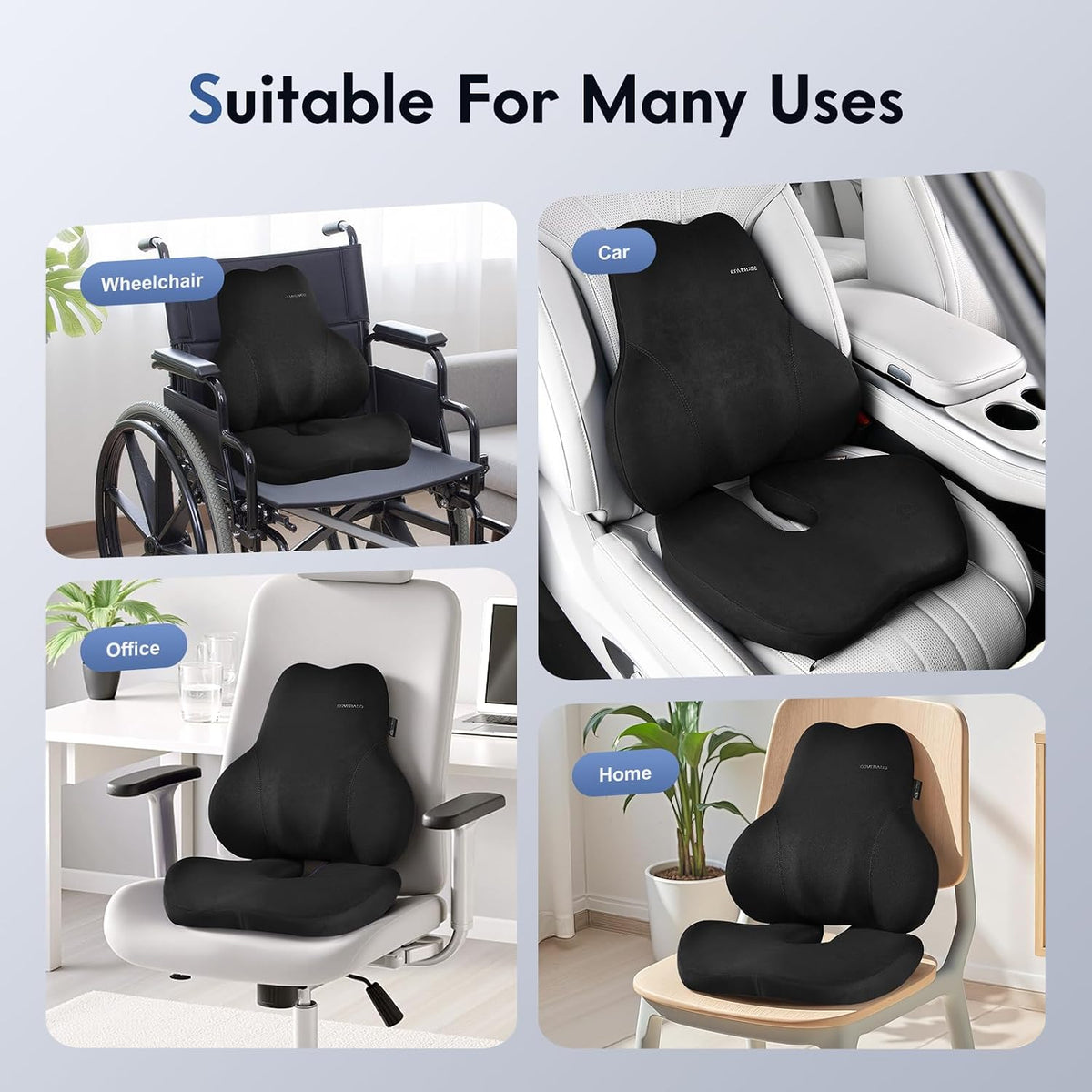 Coverado Car Lumbar Support Pillow and Car Neck Pillow Kit, Ergonomic Design Car Headrest Pillow for Driving, Relax Back Head Muscles Relieve Driving Fatigue, Breathable & Removable Cover, Gray