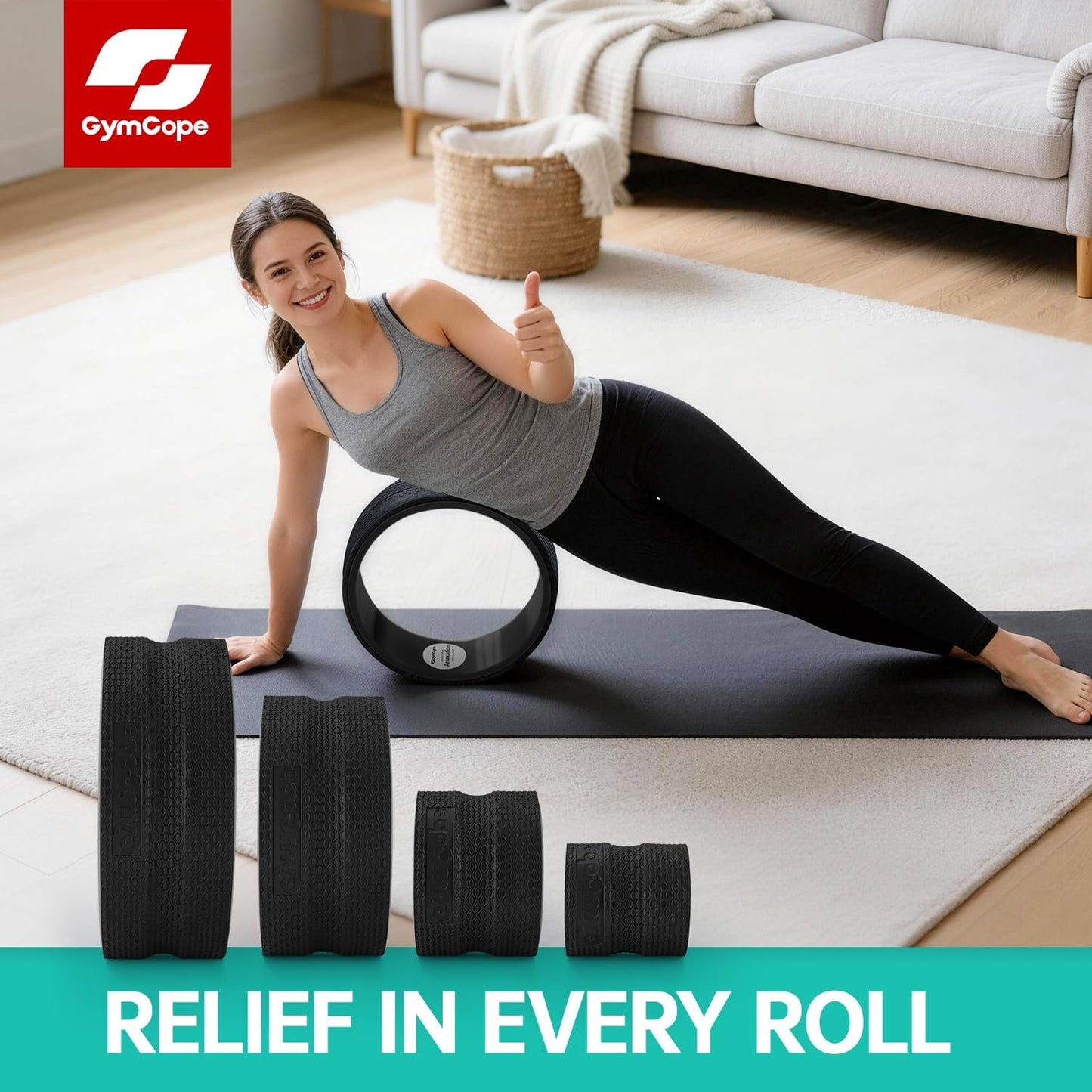 Back Wheel Foam Roller – Targeted Back & Neck Relief, Lumbar Spine Stretcher, Spinal Decompression Back Stretcher, Massage Roller with Density Foam for Physical Therapy, Supports 500lbs