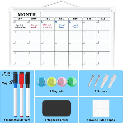 MaxGear Monthly Calendar Dry Erase Board for Wall, 16"x12", White Frame | Double-Sided, Hanging Small White Board, Portable Whiteboard for Planning, Drawing, Memo, to Do List, Home, Kitchen, Office