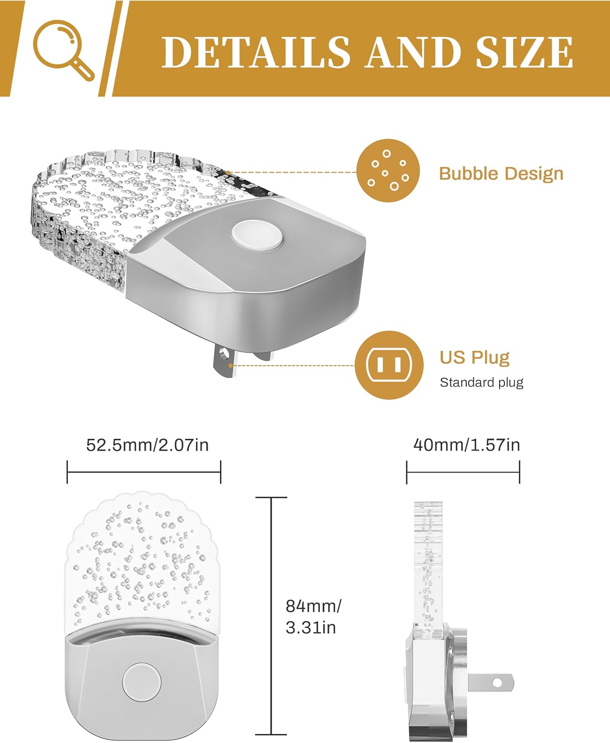 DORESshop Night Lights Plug Into Wall [2 Pack], Amber Warm Night Light, 1800K, Dusk to Dawn Sensor, Adjustable Brightness LED Night Light for Bathroom, Hallway, Stairway