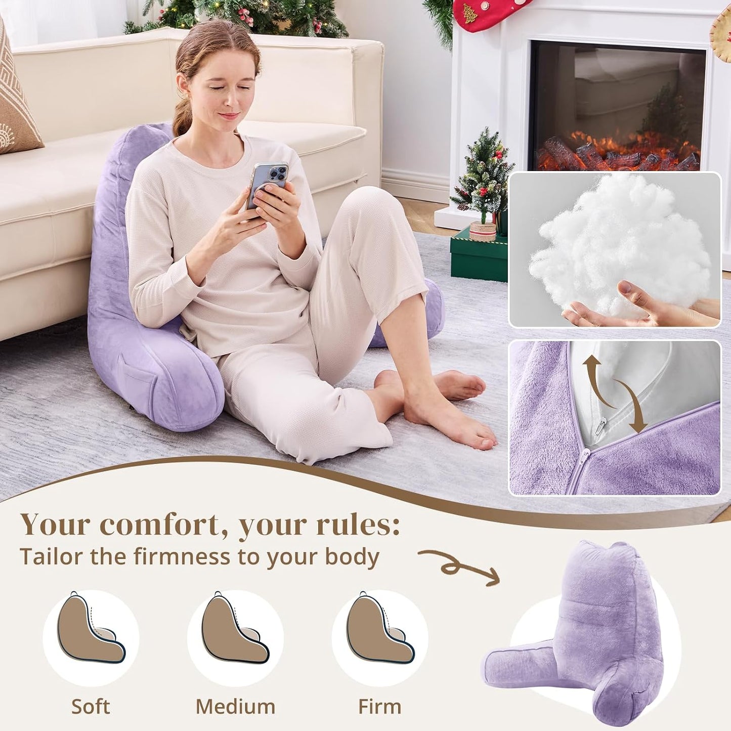 Sasttie Reading Pillows for Sitting in Bed Adult, Back Pillow Bed Sitting Up, Back-Rest Support Cushion for Sit Up on Couch, Sofa, and Floor, Dorm Essentials, Oeko-Tex Certified, Dark Grey