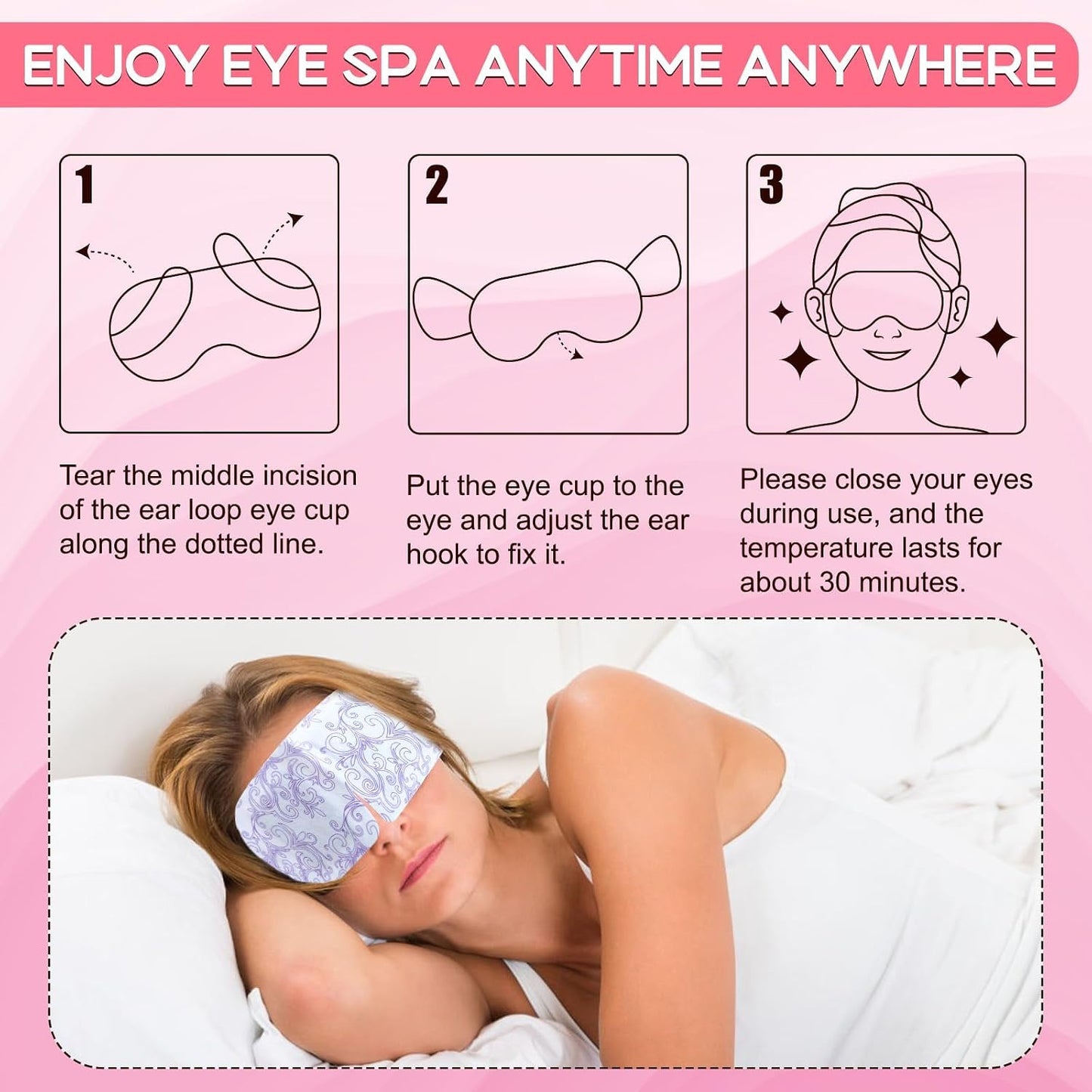 XPCARE 48 Pack Steam Eye Masks for Dry Eyes, Self Heated Steam Warm Eye Mask, Disposable Heated Eye Mask for Dark Circles, Puffy Eyes, Relief Stress Eye Fatigue（Lavender）