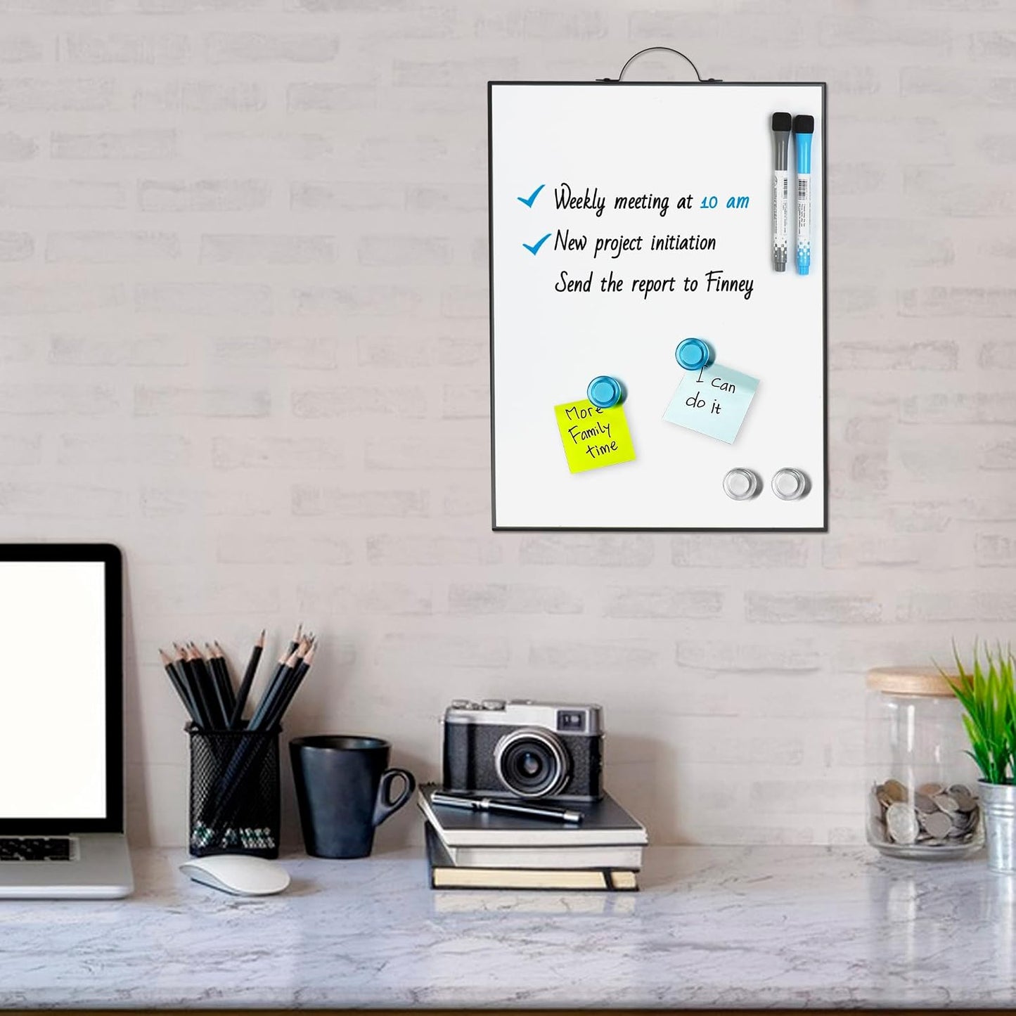 Weekly Planner Whiteboard 16"x12" with Handle | Magnetic Dry Erase Weekly Calendar with Aluminum Frame, Portable Hanging Board for Wall, Door, Desktop, 2 Markers & Magnets