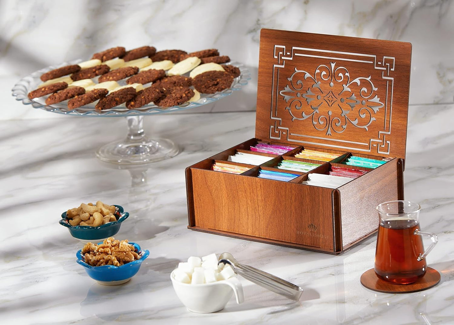 Twinings Tea Bag Sampler Variety with Walnut Wooden Organizer (60 Count) 40 Different Flavours, Gift for Tea Lovers: Women, Men, Mom, Dad, Family, Friends, Couples