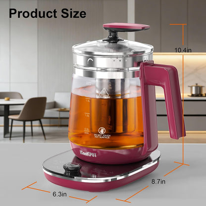 Electric Kettle 1.5L Borosilicate Glass, 1200W Temperature Control Tea Kettle with Auto Shut-Off & Boil-Dry Protection, BPA-Free Stainless Steel Base, Fast Boil for Coffee & Keep Warm, White