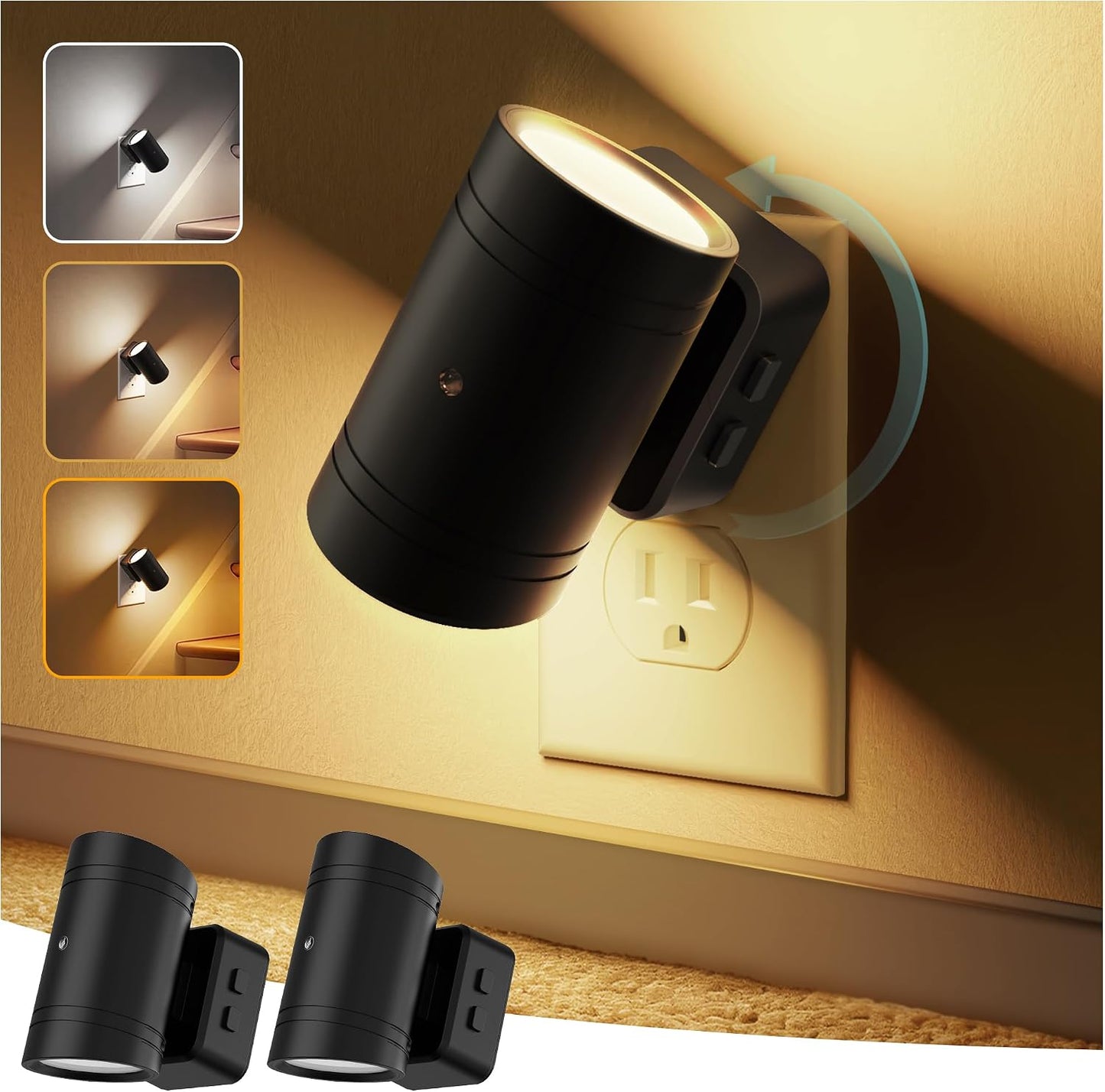 Briignite Night Lights Plug into Wall, Modern LED Night Light Plug in, Dusk to Dawn Sensor,Amber Night Light 0-100LM Adjustable Brightness, Dimmable NightLight for Hallway, Bedroom, Stairway, 2 Pack