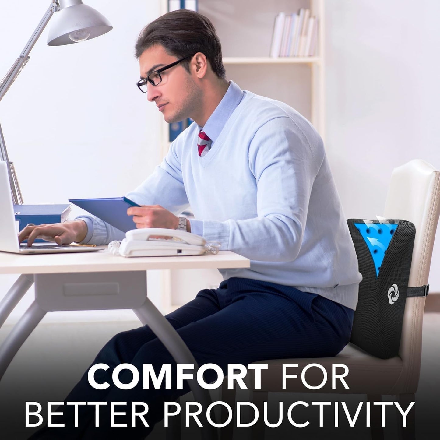 Samsonite Lumbar Support Pillow for Office Chair, Lower Back Support for Car, Back Pillow Desk Chair Cushion with Memory Foam, Improved Posture Backrest