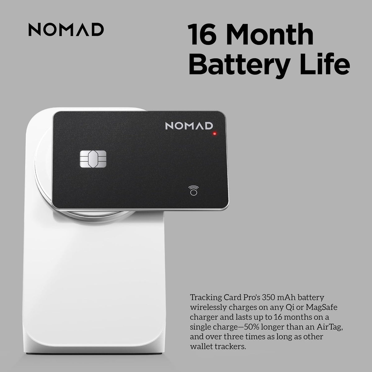 Nomad Tracking Card Carbide, Slim Card Tracker with IPX7 Waterproof and Dust Proof Card Tracker for Wallet & Luggage, 5 Months GPS Tracker Long Battery Life, Rechargeable, Compatible with iOS Only