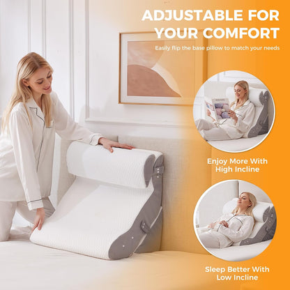 Ruqmuis Wedge Pillow Set for After Surgery, Bed Wedge Pillow, White