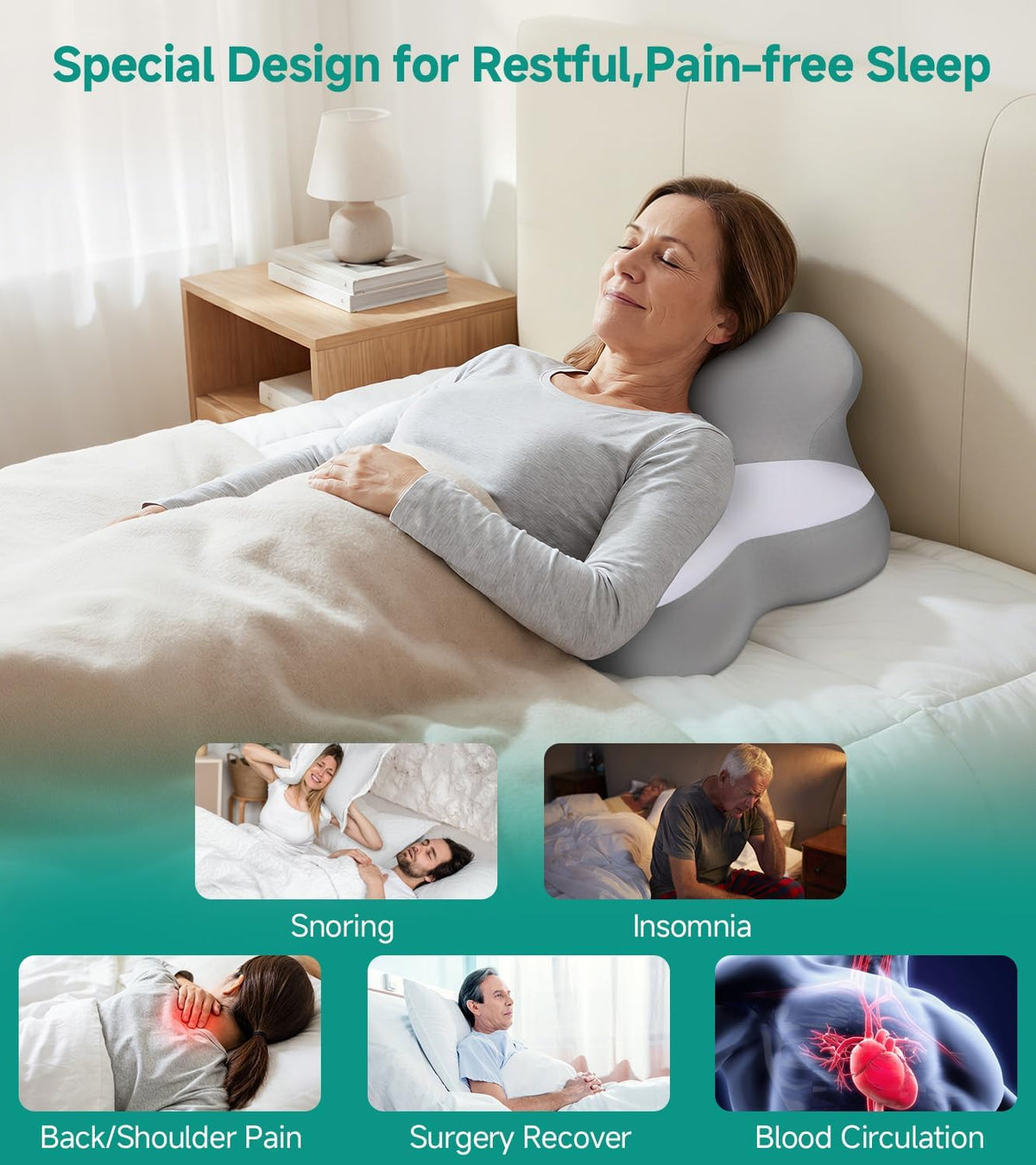 Bed Wedge Pillow for Headboard, 2026 Upgraded 2nd-Gen 10 Inch Memory Foam Wedges for Sleeping Apnea, Acid Reflux, Snoring & Back Pain Relief, Cervical Neck Pillows, Ergonomic Pillow for Couch or Floor