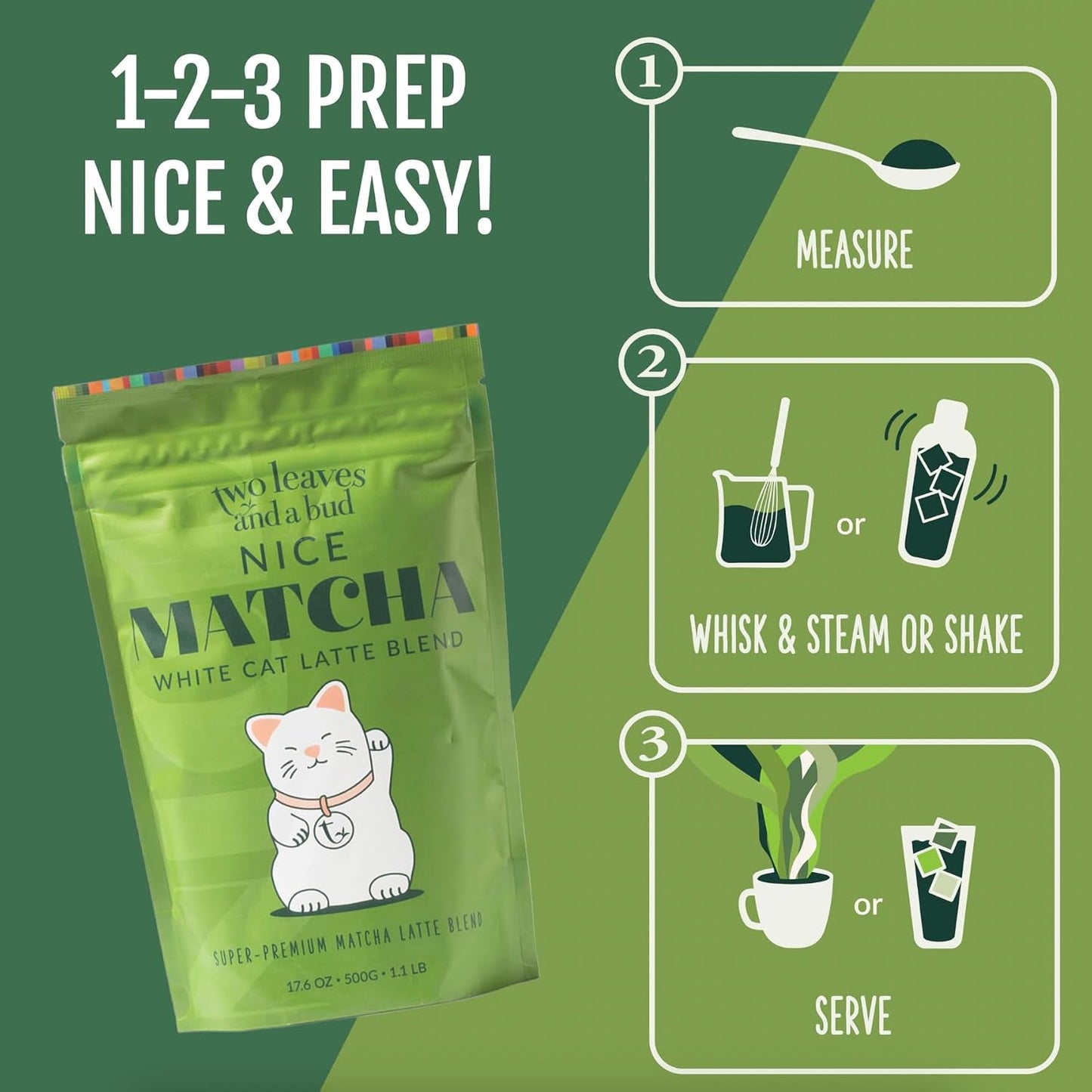 Two Leaves and a Bud Nice Matcha Latte Blend, Japanese Matcha Green Tea Powder, 2 Resealable Bags, 224g