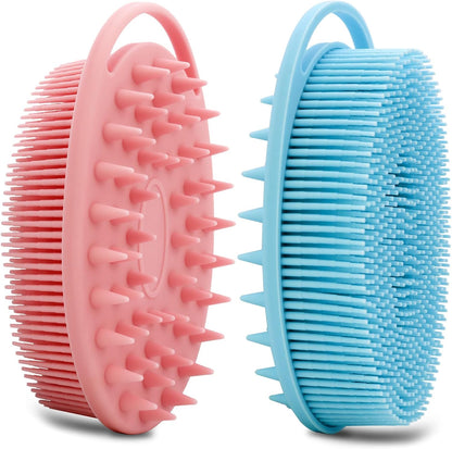 2 Pack Silicone Body Scrubber, Loofah Double-Sided Body Brush,Shower Scrubber and Scalp Massager Shampoo Brush for Sensitive Kids Women Men All Kinds of Skin (Black & Pink)