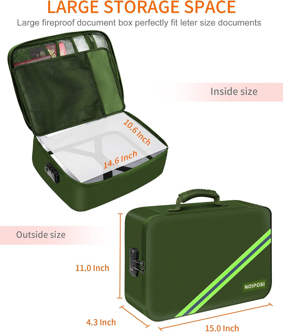 Noiposi Fireproof Document Box with Lock 5200℉-8 Layer