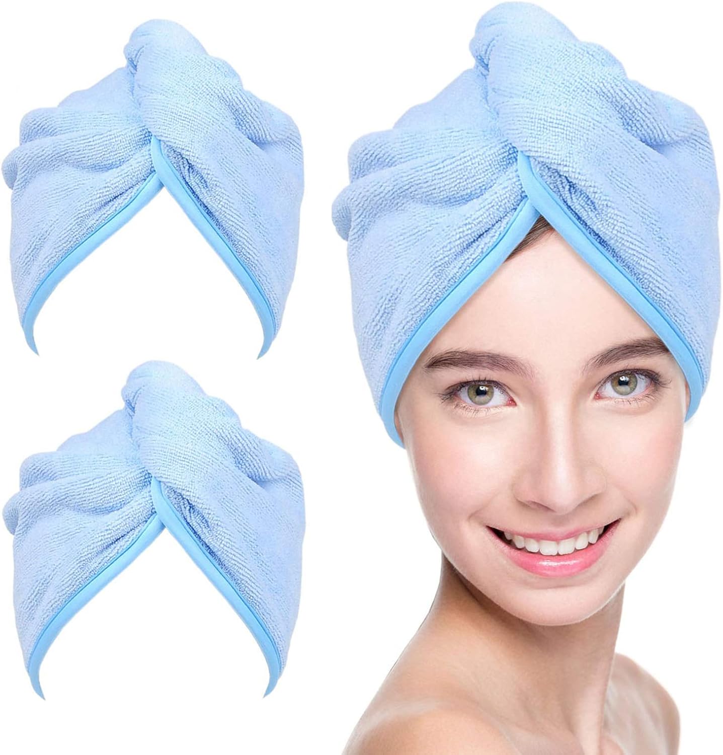 YoulerTex Microfiber Hair Towel Hairs Wrap: 2 Pack 10X26 Hair Dryer Towels for Women Absorbent Turban Twist Drying Shower Cap Curly Hairs Products for Hair's Care Accessories (Navy Blue)