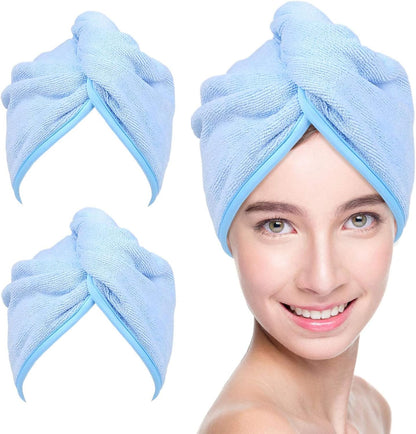 YoulerTex Microfiber Hair Towel Hairs Wrap: 2 Pack 10X26 Hair Dryer Towels for Women Absorbent Turban Twist Drying Shower Cap Curly Hairs Products for Hair's Care Accessories (Navy Blue)