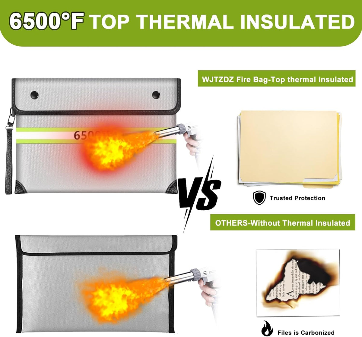 Upgraded Fireproof Money Bag,10 Layers of Heat Insulated Materials 6500°F