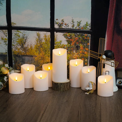 Nimiko Flameless Candles with Remote, Battery Operated Flickering Flameless Candles, LED Candles with Timer 2/4/6/8H, with Realistic LED Candles Set of 9 (D3 x H 3" 4" 5" 6" 7") (Ivory)