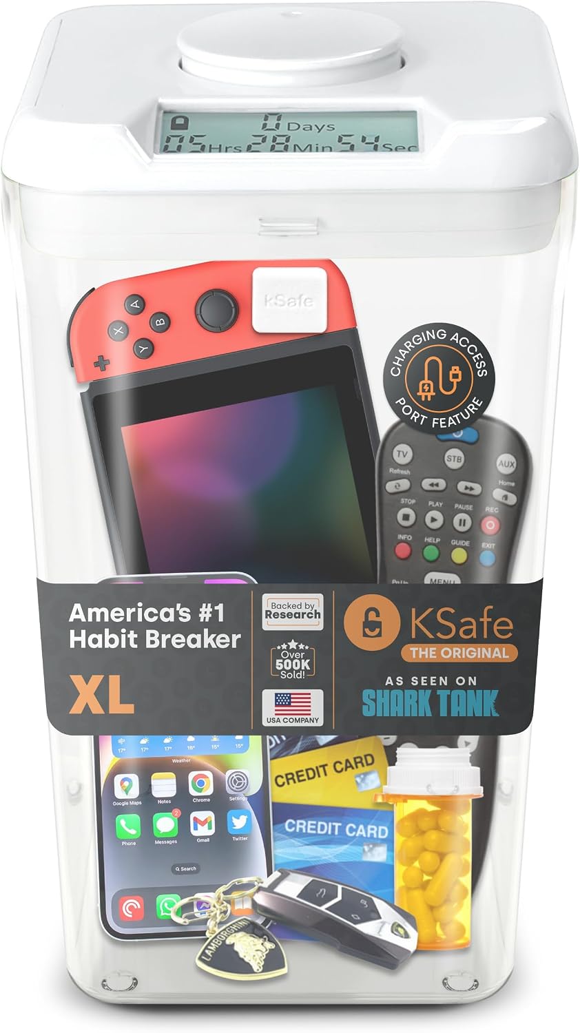 Kitchen Safe Time Locking Container (Medium), Timed Lock Box for Cell Phones, Snacks, and other unwanted temptations (White Lid + 5.5” Clear Base)