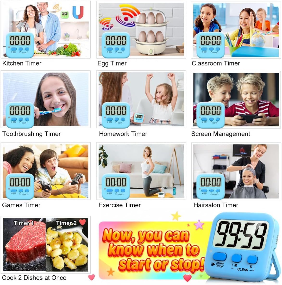 Antonki 2 Pack Digital Timer for Kids Classroom Kitchen Timers for Cooking